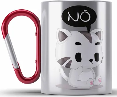 Produktbild von Trendation - Katze Nö Edelstahl Tasse Karabiner Lustige Karabiner Edelstahl Tasse Karabiner Edelstahl für Frauen Kollegin Geschenkidee (Rot)