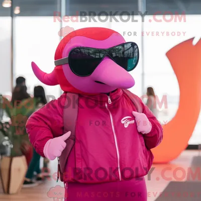 Productafbeelding van Magenta REDBROKOLY bultrug mascottekostuum gekleed met coltrui en zonnebril