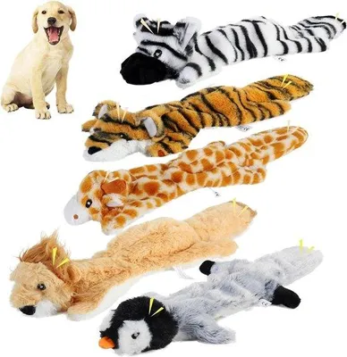 Produktbild von Famanu Hundespielzeugset mit Quietschen - 5-teiliges Plüschspielzeug für Hunde