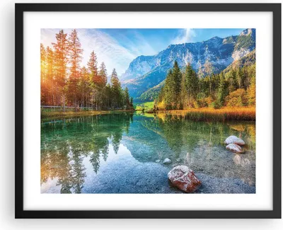 Produktbild von Gerahmtes Poster - Schwarzer Rahmen - Landschaft Berge Morgendämmerung - 50x40 cm - Wand Bild - Wanddeko - Wandbilder - Kunstposter - Wandposter - Bilderrahmen - Bilder - Kunstdruck - P2BAA50x40-4456