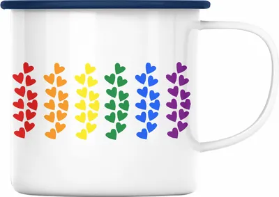Produktbild von Trendation - Regenbogen Emaille Tasse Geschenk LGBT Schwule Lesben Transgender Grafik Pride Herzen Flagge (Blau)
