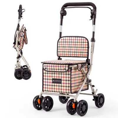 Immagine prodotto di Mobiclinic Rollator con cestino Shopper pieghevole Deambulatore Borsa della spesa 21 L e seduta Carrello della spesa 4 ruote Acciaio Coliseo