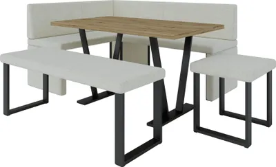 Obrázek produktu pro Rohová lavice AKIKO METAL se stolem a lavicemi 168x128 vpravo - Rohová lavicová skupina pro vaši jídelnu, moderní kuchyni, posezení, jídelní kout. Ideální do kuchyně, kanceláře a recepce