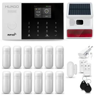 Immagine prodotto di HUXGO HXA005 Sistema di allarme casa WiFi + GSM 4G con sirena wireless, sistema di allarme con 12x sensore di movimento e 1x sensore porta-finestra, sistema di allarme per appartamento, casa, garage, Tuya Smartlife App