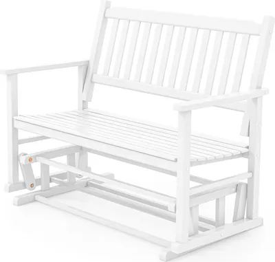 Produktbild von GOPLUS Gartenbank 2 Sitzer, Schaukelbank aus Massivholz bis 225kg belastbar, Outdoor Sitzbank wetterfest mit sanftem Gleiten für Park, Garten, Terrasse & Balkon, 126 x 68 x 100 cm, Weiß
