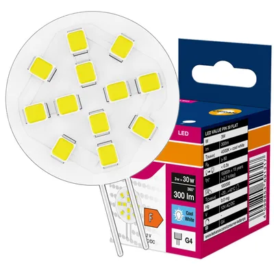 Zdjęcie produktu dla Lampa LED G4 3W = 30W 300lm 4000K Neutralna 100° Talerzyk OSRAM NIE MRUGA, Obraz wygenerowany przez AI