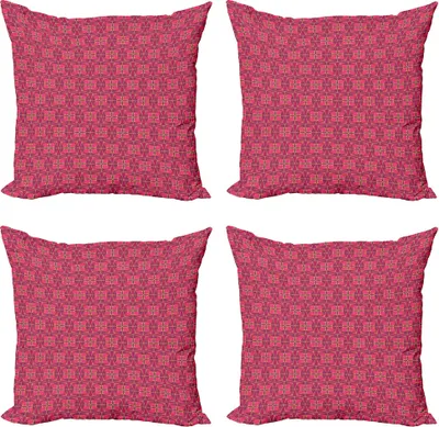 Produktbild von ABAKUHAUS Geometrisch Kissenbezug Set (4 Stück), Patchwork Blumenquadrate, Moderner Doppelseitiger Digitaldruck, 60 cm x 60 cm, Mehrfarbig