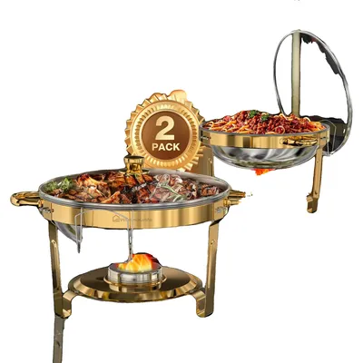Image de Chafing dish, acier inoxydable, couvercle en verre, lot de 2