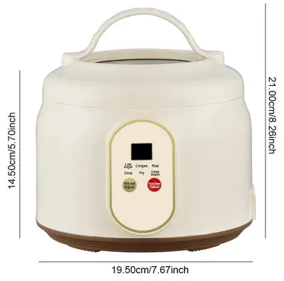 Produktbild von Mini Reiskocher - Elektrischer Multikocher - 1,8 l für 1–2 Personen - 200–600W 3D-Heizung - Innentopf aus Edelstahl - Timer & LCD - 220V EU-Stecker - Gelb