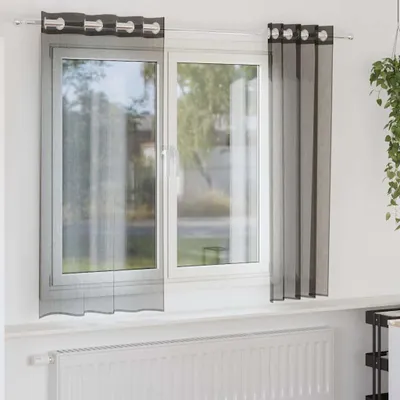 Produktbild von Voile Vorhänge mit Ösen 2 Stk. Schwarz 140x175 cm, Gardinen & Vorhänge DesignMöbel