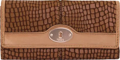 Zdjęcie produktu dla Portfel Damski Fossil Wmns Skórzany Portfel Maddox Embossed Flap Clutch Brązowy