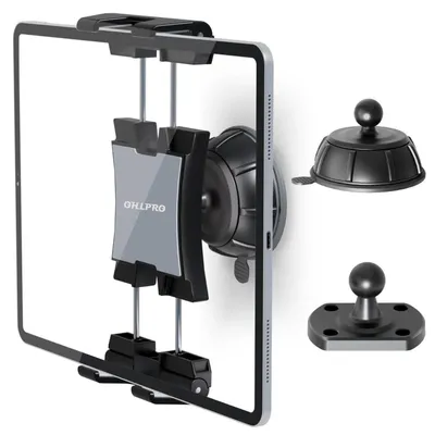 Productafbeelding van Tablet houder, set van 2, geschikt voor tablets van 5-13 inch, 360° draaibaar, aluminium, met zuignap en montagebasis