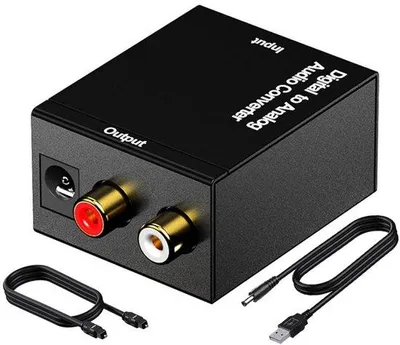 Obrázek produktu pro Audio adaptér 192 kHz – převod digitálního signálu na audio – z Toslinku na RCA L/R – s optickým kabelem a USB kabelem – černý