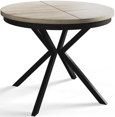 Immagine prodotto di Alpi Moebel, Tavolo da Pranzo Rotondo, Tavolo da Cucina Allungabile, Diamentro: 90-170 cm, Gambe in metallo Nere, Sonoma, Collezione Bergo