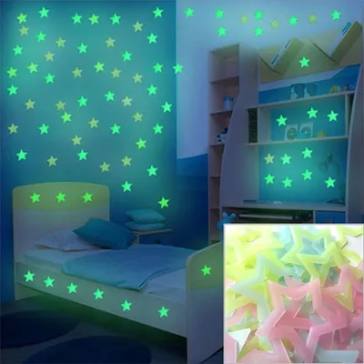 Produktbild von 100 Stück Leuchtaufkleber Kinderzimmer Leuchtsterne Sternenhimmel Wandaufkleber, Farbe:Bunt