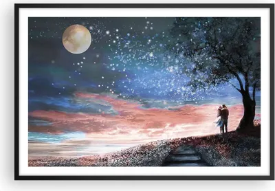 Produktbild von Gerahmtes Poster - Schwarzer Rahmen - Himmel Mond Liebhaber - 91,5x61 cm - Wand Bild - Wanddeko - Wandbilder - Kunstposter - Wandposter - Bilderrahmen - Bilder - Kunstdruck - P2BAA91x61-4800