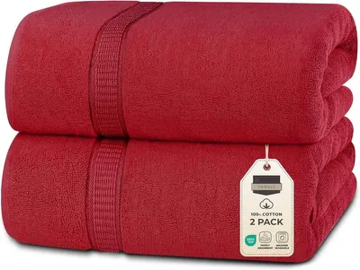 Productafbeelding van PromoHome® Premium: Set van 2 extra grote handdoeken van hotelkwaliteit, 90 x 180 cm, superzacht, 100% ringgesponnen katoen, kleur: rood