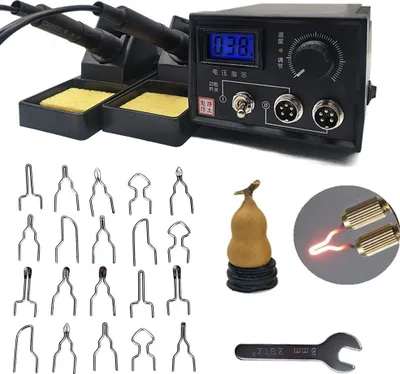Image de Machine à pyrograver,Station de pyrogravure Dual Holzbrenner avec support,Machine à pyrograver 60W 220V avec 20Pcs pointes de brûleur pour bois cuir citrouille artisanat pyrogravure