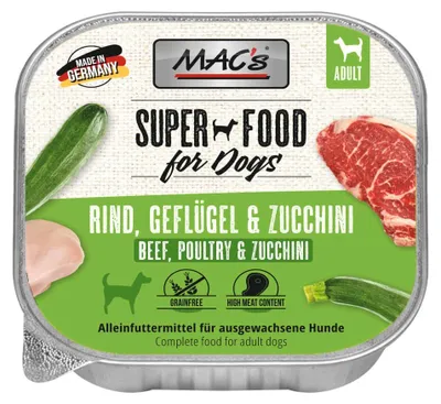 Produktbild von MAC's Dog Rind, Geflügel & Zucchini 150g, Adult, jede Rasse, Rind, Geflügel, Zucchini, 150 g