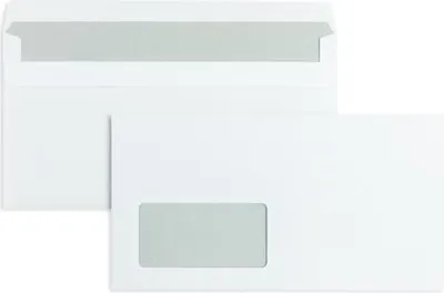 Produktbild von Briefumschläge 125x235mm 80g/qm selbstklebend Fenster VE=1000 Stück weiß
