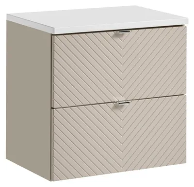 Image de Ensemble de salle de bain AOKI : meuble sous vasque à tiroirs 60cm + plan vasque blanc