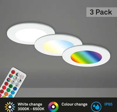 Image de LED encastrées salle de bain RGB télécommande dimmable minuterie IP65 Ø9,2cm blanc Briloner