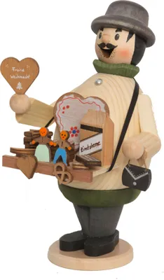 Produktbild von Drechslerei Kuhnert - Räuchermännchen Max als Lebkuchenverkäufer - Größe ca. 16cm, für Räucherkerzen Größe M (Standard) - 33138