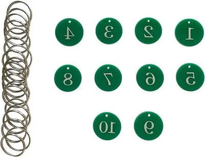 Image de Étiquettes numérotées en acrylique avec anneau pour clés, pour hôtels, restaurants et écoles (vert, lot de 10)
