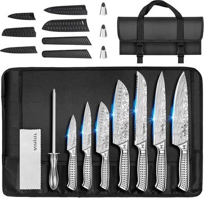 Imagen del producto de Conjunto de cuchillos de cocina profesionales, incluye cuchillos, funda y afilador