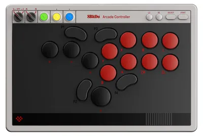 Imagen del producto de Controlador Arcade 8Bitdo, Gamepad, compatible con Nintendo Switch, Nintendo Switch 2, PC. Incluye joystick analógico. Conexión por cable y inalámbrica. Compatible con Bluetooth, RF y USB. Frecuencia de 2,4 GHz