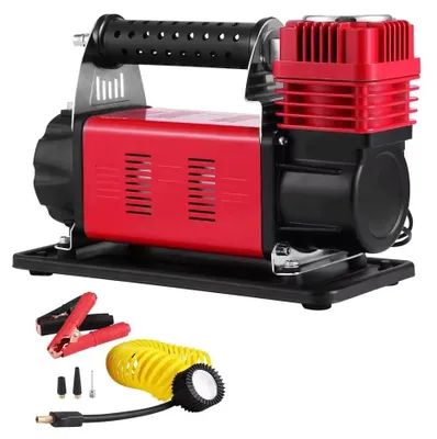 Zdjęcie produktu dla Przenośna sprężarka powietrza – pompka do opon samochodowych – 12 V DC – 160 l/min – 150 PSI – automatyczne pompowanie – czerwona