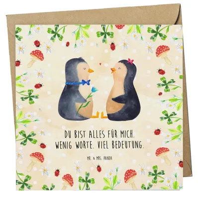 Produktbild von Mr. & Mrs. Panda Grußkarte Pinguin Pärchen - Naturpapier - Geschenk, Glückwunschkarte, Liebe, Hochzeitstag, Klappkarte, doppelkarte, Hochzeit, faltkarte, anlasskarte