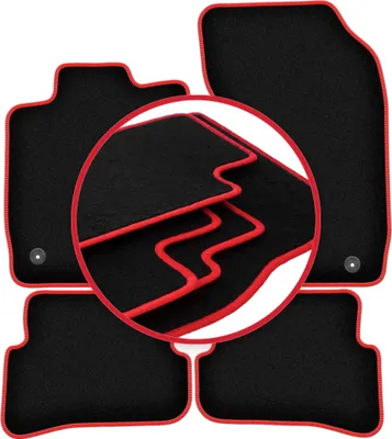 Produktbild von Fußmatten Automatten Velours Schwarz/Rot für Audi A1 8X 2010- Set 4-tlg