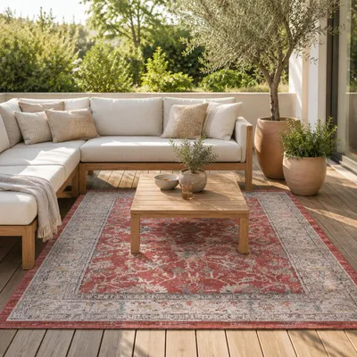 Produktbild von Indoor Outdoor Teppich Lagos Vintage Orient Rot, Größe:80x150 cm