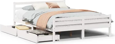 Zdjęcie produktu dla vidaXL Łóżko z litego drewna bez materaca białe 135x190 cm drewno sosnowe