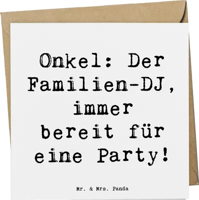 Produktbild von Mr. & Mrs. Panda Grußkarte Spruch Onkel Familien-DJ - Weiß - Geschenk, Tanz, Familienangehöriger, Jubiläen, Unterhaltung, Glückwunschkarte, Patenonkel, DJ, Klappkarte