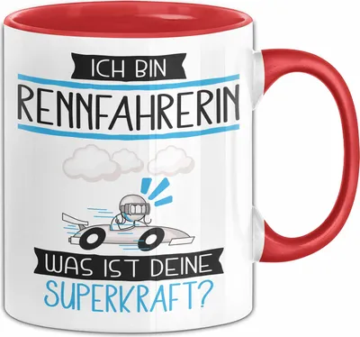 Produktbild von Rennfahrerin Geschenk Tasse Ich Bin Rennfahrerin Was Ist Deine Superkraft Geschenkidee Lustig Geburtstag Weihnachten (Rot)