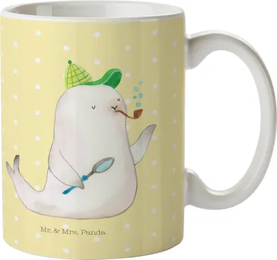 Produktbild von Mr. & Mrs. Panda Kindertasse Robbe Sherlock - Gelb Pastell - Geschenk, Haferl, Kinderbecher, Mehrwegbecher, Plastikbecher, Lustige Sprüche, Pott
