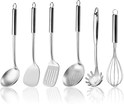 Imagen del producto de Juego de utensilios de cocina de 6 piezas, de acero inoxidable, apto para lavavajillas, para la cocina