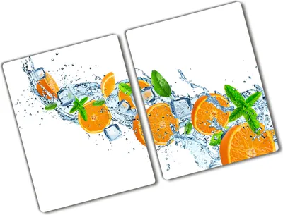 Produktbild von Tulup Glas Herdabdeckplatte - 2x40x52 cm - Glaskeramikkochfeld-Abdeckung Spritzschutz Glasabdeckplatte Kochplattenabdeckung und Schneidebrett - Zweiteilig - Essen & Getränke - Orangen - Orange