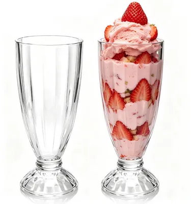 Produktbild von Eisbecher Glas 350ml 2er Set Rillendesign für Eiskaffee & Desserts