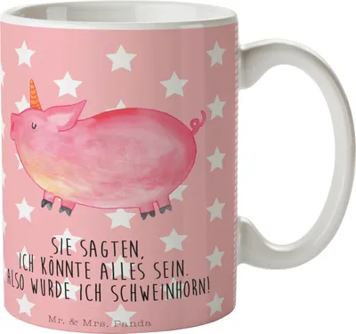 Produktbild von Mr. & Mrs. Panda Tasse Einhorn Schwein - Rot Pastell - Geschenk, Unicorn, Pott, Teepott, Spaß, Becher, Teetasse, Einhörner, Party, Funny, Kaffeebecher, Spruch