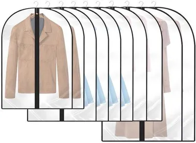 Image de Ensemble de 12 housses transparentes pour vêtements, en PEVA, avec fermeture éclair – Protège contre la poussière, l'humidité et les insectes, réutilisables