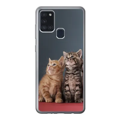 Produktbild von MuchoWow® Handyhülle Schutzhülle Hülle für Samsung Galaxy A21s Kätzchen - Blau - Rosa - Mädchen - Jungen - Kind Silikon Softcase Handy Hülle - Hartschale