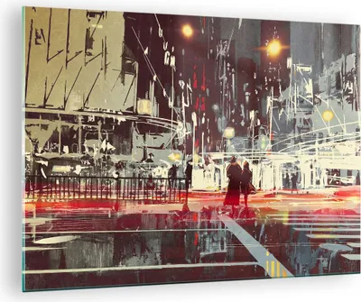 Produktbild von Bilder auf glas - Stadt Straße Nacht - 70x50cm - Glasbilder - Wandbilder - Kunstdruck - zum Aufhängen bereit - Wanddekoration aus Glas - Glas Bilder - Wandbild auf Glas - Einteilig - GAA70x50-3780