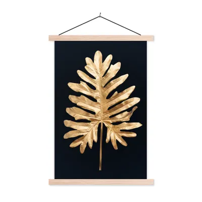 Produktbild von MuchoWow® Textilposter Blätter - Herbst - Gold - Schwarz - Natur - Luxus 40x60 cm mit holzfarbenen Rahmen - Poster