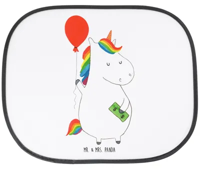 Produktbild von Mr. & Mrs. Panda Auto Sonnenblende Einhorn Luftballon - Weiß - Geschenk, autofenster sonnenschutz, hitzeschutz, Freundin, Pkw, für Autoscheiben, Einhörner, Geld, Unicorn