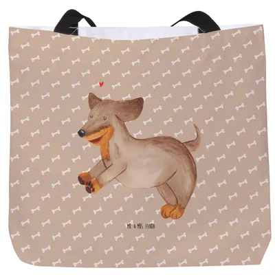 Produktbild von Mr. & Mrs. Panda Schultasche Hund Dackel - Hundeglück - Geschenk, Tasche, Beutel, Dachshund, Herz, Hunderasse, Stoffbeutel, Strandtasche, Hunde, Tote Bag