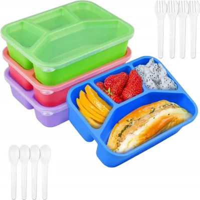Zdjęcie produktu dla Honzuen Pojemniki Bento Box Zestaw 4Szt Z Przegródkami + Sztućce