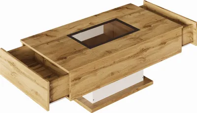 Produktbild von Couchtisch Wohnzimmertisch Sofatisch mit farbwechselndem LED-Licht mit Glas Beistelltisch mit zwei Schubladen Naturfarben
